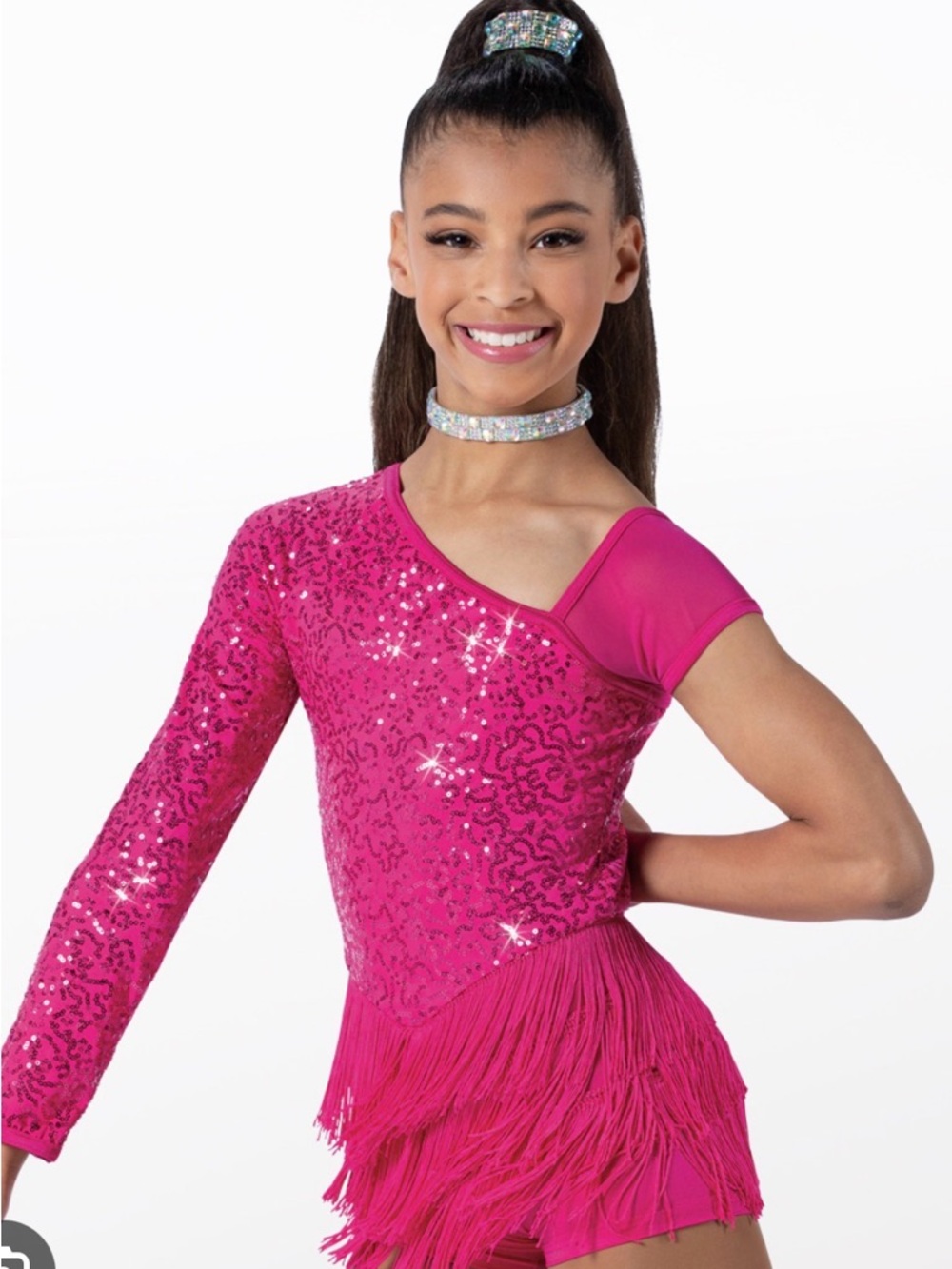 Hot Pink Sequin Fringe Dance Dress